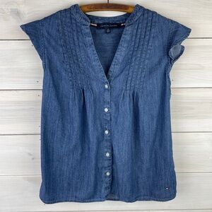 Tommy Hilfiger Blue Denim Button-up Sleeveless Blouse Women's Top